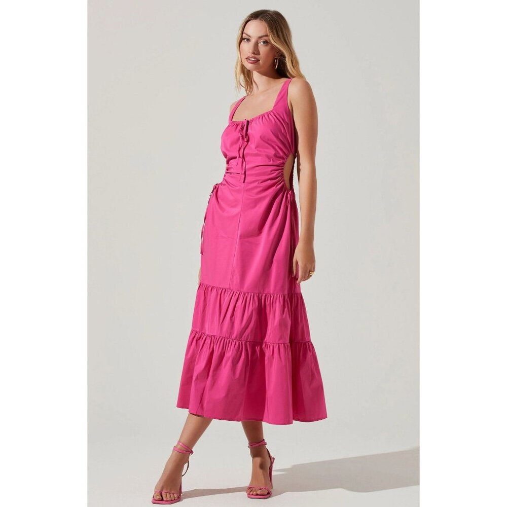 ASTR The Label NWT Bridget Side Cutout Tiered Midi Dress in Fuchsia size Large